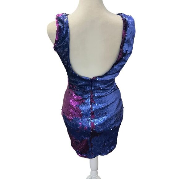 Dress the Population Kim Sequin Two-Tone Mini Dress Blue Purple Sparkle Small - Picture 6 of 8